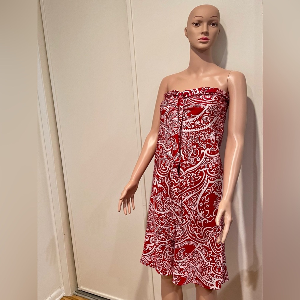 Laundry By Shelli Segal Red Strapless Paisley Dress